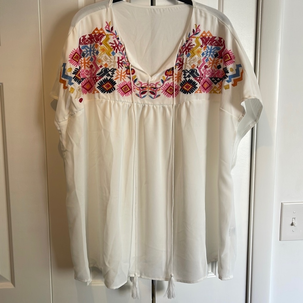 Shein off white embroidered blouse